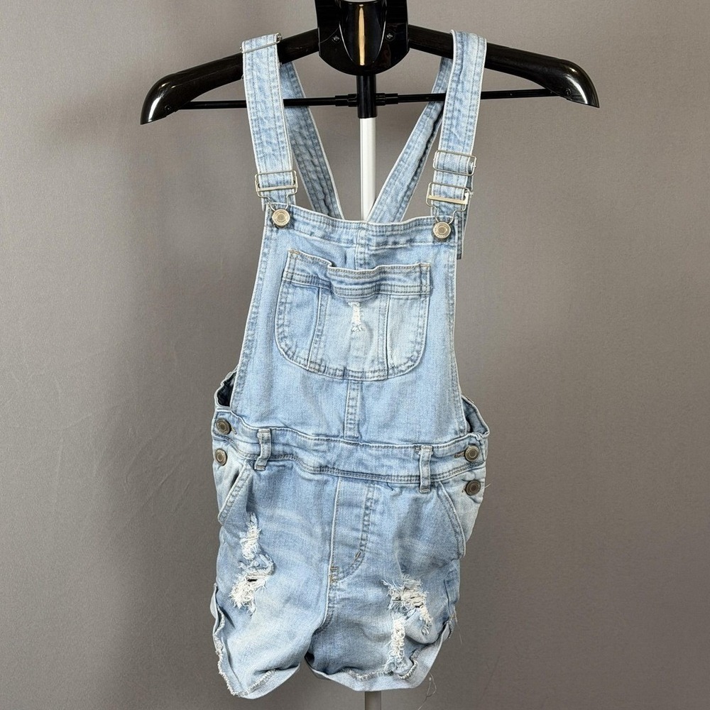 Streetwear Society Denim Shortalls Womens Small Light Wash Distressed Overalls‎